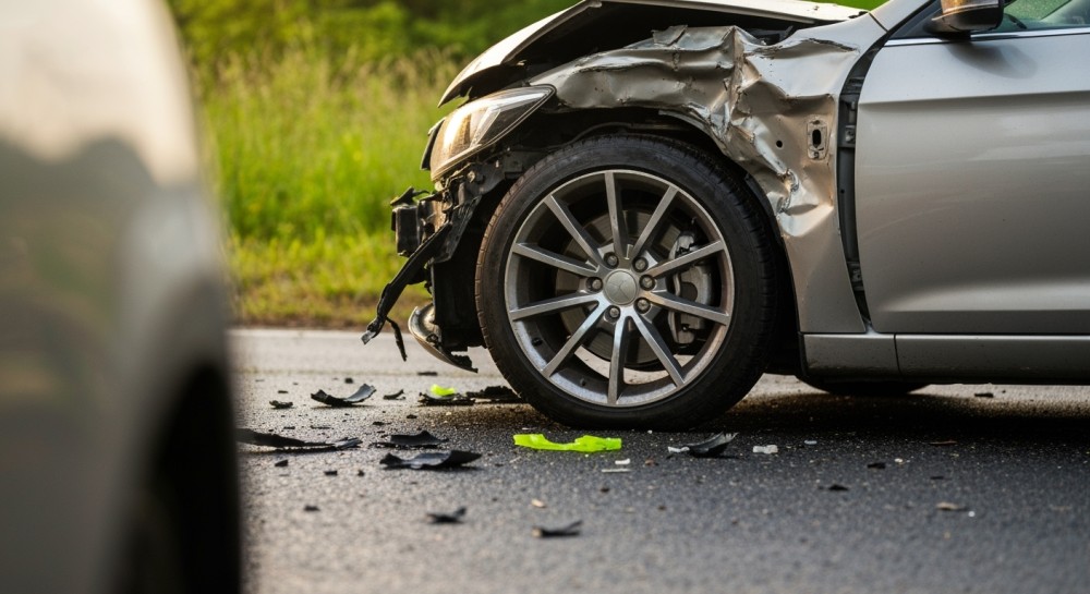 Motocykl w szpitalu po zderzeniu z fordem na ruchliwym skrzyżowaniu w Żorach